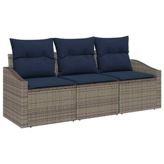 vidaXL Conjunto De Sof&aacute;s De Jard&iacute;n Con Coj&iacute;n 3 Pcs Gris Y Azul Marino Vidaxl