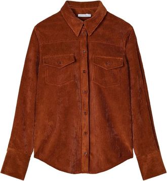 Patrizia Pepe Velvet 500-Rib Shirt - Dames - Overhemden - Bruin - L - Overhemden