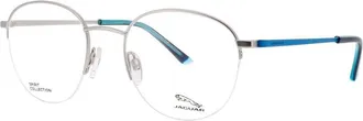 Jaguar Mens Silver Tone Rectangular Eyeglass Frames Jg33622