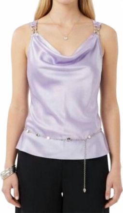 Nicole Miller Satin Drape Neck Camisole Top In Lilac