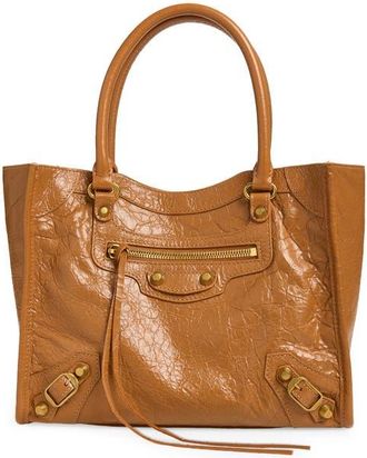 Balenciaga Mini Le City Crinkle Leather Top Handle Bag in 2630 Camel at Nordstrom