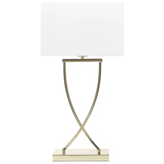 Beliani L&aacute;mpara De Mesa De Metal Blanco Dorado Poli Algod&oacute;n 62 Cm Sala De Estar Yasuni