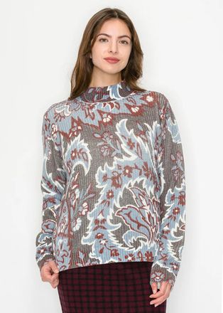 YAL New York Printed Knit Pullover with Mock Neck