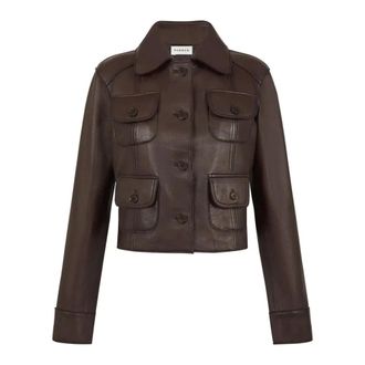 P.A.R.O.S.H. Leather Jackets, female, Brown, Size: M Brown Leather Jacket with Button Fastening
