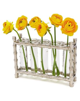 Two's Company Silver Bamboo Vase Includes 5 Glass Tubes