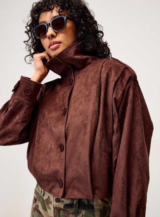 Twik Womens Funnel neck faux-suede jacket