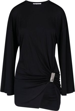 The Attico Relaxed Fit Black Dress with Gathered Detail