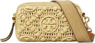Tory Burch Mini Miller T Monogram Raffia Crossbody Bag in Natural at Nordstrom