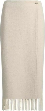 Polo Ralph Lauren Rokken, Dames, Beige, 2Xs, Wol, Fringe Herringbone Midi Pencil Wrap Rok