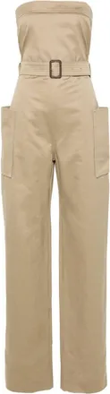 Saint Laurent strapless belted cotton jumpsuit - women - Cotton/Cotton - 38 - Neutrals