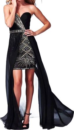 Mac Duggal High Low Prom Dress With Overskirt In Black/gold