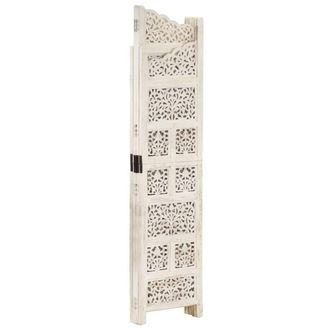 Berkfield Home Hand carved 4-Panel Room Divider White 160x165 cm Solid Mango Wood