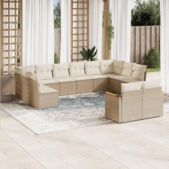 vidaXL Set De Sof&aacute;s De Jard&iacute;n 12 Pzas Y Cojines Rat&aacute;n Sint&eacute;tico Marr&oacute;n Vidaxl