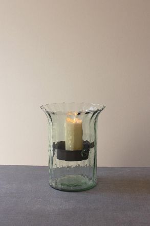 Kalalou Ribbed Glass Candle Cylinder W Rustic Insert - Small