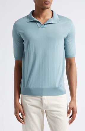 Isaia Wool, Silk & Cashmere Polo in Aqua at Nordstrom, Size Large