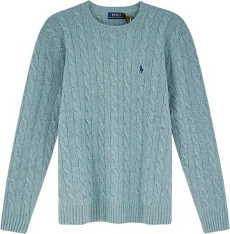 Ralph Lauren Kabeltrui - Heren - Ronde hals truien - Blauw - M - Wol - Truien & Vesten