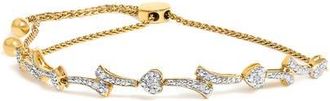 House of Brilliance Silver Diamond Accent Heart and Wave Link Bolo Bracelet in Yellow Gold Over Silver at Nordstrom