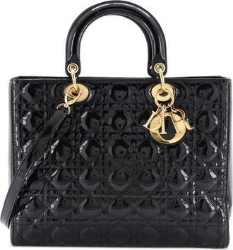 Dior Lady Dior Bag Cannage Quilt Patent Large satchel - Zwart