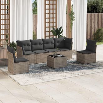 vidaXL Vidaxl - Set De Sof&aacute;s De Jard&iacute;n 7 Piezas Con Cojines Rat&aacute;n Pe Gris