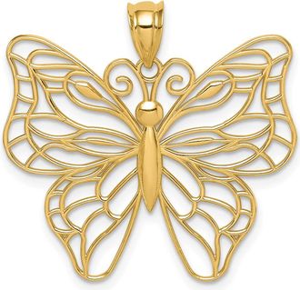 Diamond2Deal 14k Yellow Gold Polished Large Filigree Butterfly Pendant