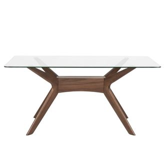 Koketto Home Mesa de comedor 160 con tablero de vidrio y patas de nogal
