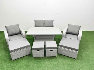 Fimous 8 PCs Rising Dining Table Set Reclining Chair Inclining Love Sofa Seat in Light Grey