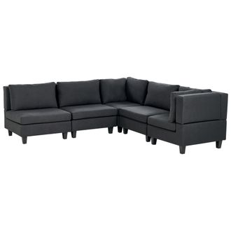 Beliani Sof&aacute; Modular Moderno 5 Plazas Tapizado Tela Patas Negras Respaldo Acolchado Izquierdo Negro Unstad