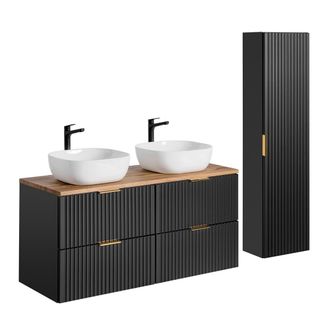 Petits Meubles Conjunto de muebles con doble lavabo paneles de melamina y mdf negro