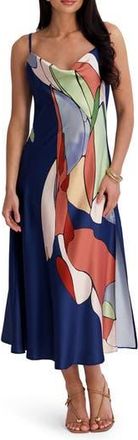 Siena My Balconia Cowl Neck Midi Dress in Navy Multi at Nordstrom Rack, Size 10