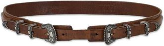 Fortela Tasia Leather Belt with Double Buckle in Brown at Nordstrom, Size 85