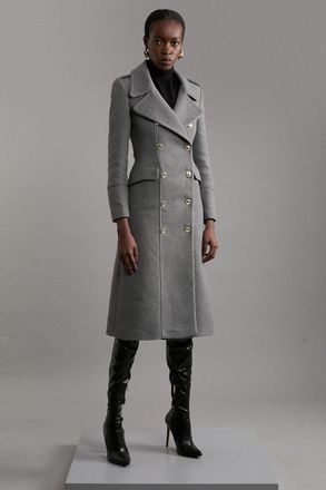Karen Millen Italian Wool Mix Double Breasted Military Midi Coat