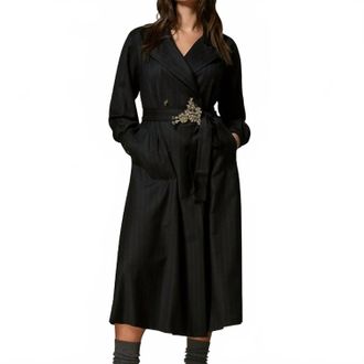 Marina Rinaldi Detroit Pinstripe Double-Breasted Coat In Dark Grey