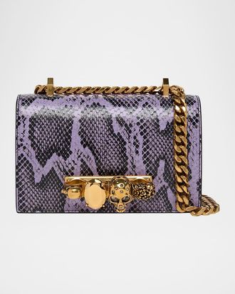 Alexander McQueen Mini Jeweled Snake-Embossed Chain Shoulder Bag