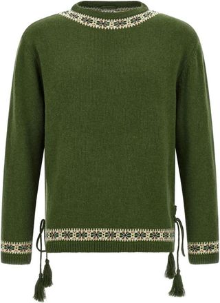Bode Fair-Isle Jacquard Trui met Ronde Hals - Heren - Ronde hals truien - Groen - L - Wol - Truien & Vesten