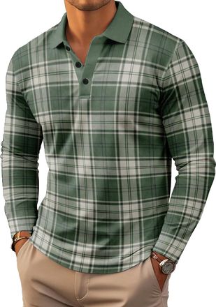 Generic Mens Long Sleeve Polo Shirts Print Casual Vintage Classic Golf Shirt (UK, Alpha, 3XL, Regular, Regular, 3)
