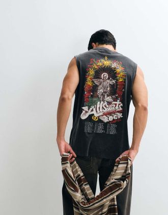 AllSaints Roque - Canotta senza maniche nera con stampa sul retro-Nero