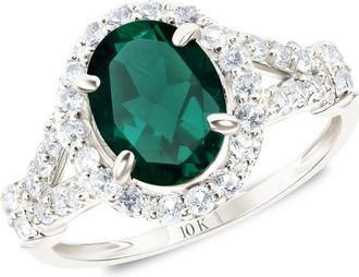 MAX + STONE Solid 10k Yellow or White Gold Oval Cut Gemstone Halo Birthstone Ring