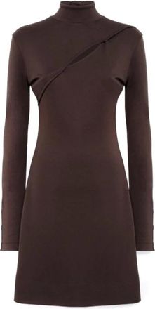 Blugirl Lange Jersey Jurk met Plooiing - Dames - Korte kleedjes - Bruin - S - Polyester - Kleedjes