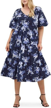 City Chic Fantasy Print Flared Midi Dress in Amalfi Floral at Nordstrom, Size Xxxs