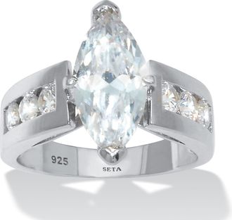 Palm Beach Jewelry 2.9 TCW Marquise-Cut Cubic Zirconia Sterling Silver Bridal Ring