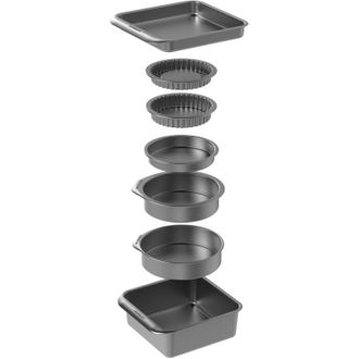 MasterClass Smart Space Bakeware Set 7 Piezas Ptfe, Pfoa Y Bpa Free Antiadherente Y Apilable Con Sart&eacute;n Para Asar, Bandeja Para Brownie, 2 Sartenes Redondos, Sart