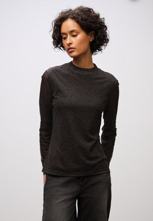 Street One Langarmshirt STREET ONE, Damen, Gr. 34, schwarzest braun, Jersey, Obermaterial: 95% Polyester, 5% Elasthan. Futter: 100% Viskose, animal-print, normal