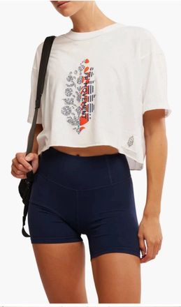 Free People FP Movement Inspire Buti Top Womens White Graphic Cropped DSGL13