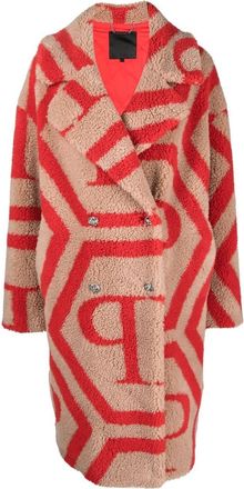Philipp Plein monogram-print faux fur coat - women - Polyester/Recycled Polyester - S - Neutrals