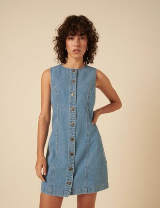 Nobody's Child Light Blue Denim Ned Pinafore Mini Dress