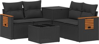 vidaXL Juego De Sof&aacute; 6 Uds. Negro Rat&aacute;n Sint&eacute;tico Y Acero Vidaxl