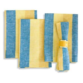Solino Home Linen Dinner Napkins Set of 4, 20 x 20 Inch for Dining Table, Holiday and Everyday Table Decor - Cabana Stripe in Bright Summer Stripe at