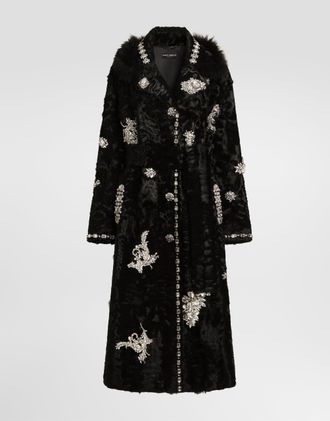 Dolce & Gabbana Single-breasted Shearling Coat With Embroidery - Woman Coats And Jackets Black 38