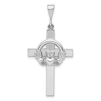 Diamond2Deal 14k White Gold Claddagh Cross Pendant