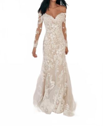 Madison James Floral Lace Appliques Romantic Bridal Dress In White